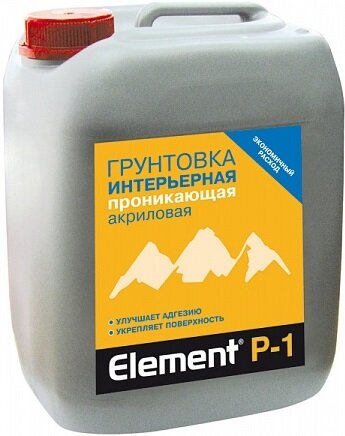 Грунтовка Интерьерная Element P-1 9л Бесцветная Alpa Проникающая Акриловая.