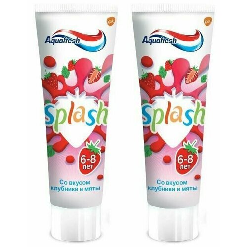 Aquafresh Зубная паста детская Splash Клубника и мята, 6-8 лет, 50 мл, 2 шт аквафреш зубная паста детская splash со вкусом клубники и мяты 6 8 лет 50 мл 2 шт