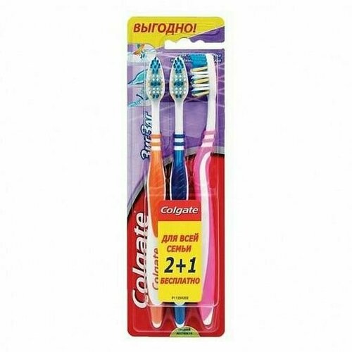 Colgate Зубная щетка Zigzag Plus 2+1, средней жесткости /