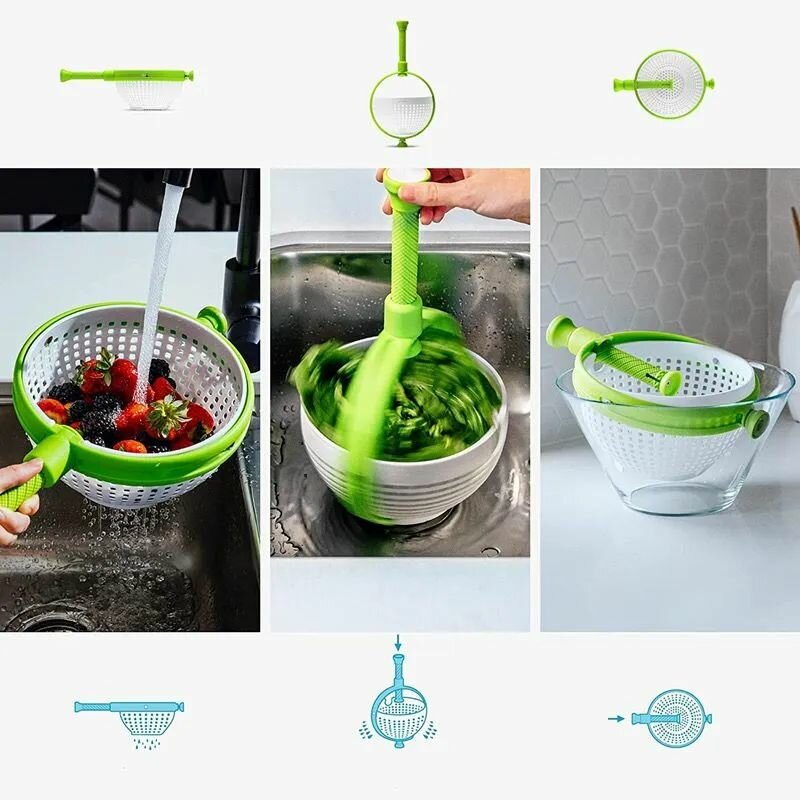 Сушилка механическая с ручкой spinning strainning colander / для зелени, овощей, фруктов и ягод / центрифуга для салата пластиковая