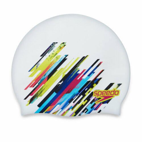 фото Шапочка для плавания speedo digital print cap au white/black, белый/мультицвет