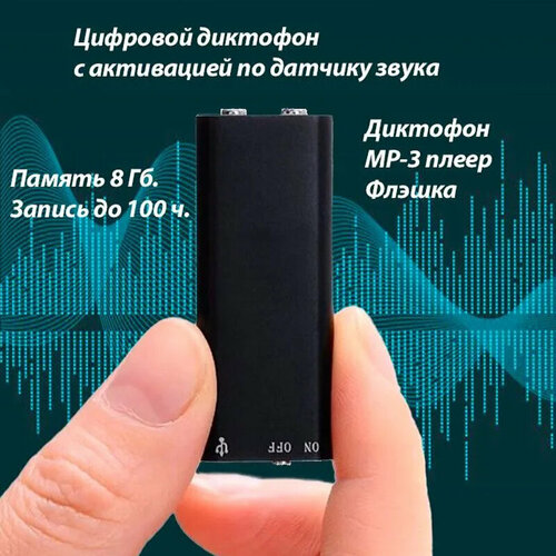 Диктофон мини с датчиком звука Диктофон флешка Жучок прослушка 8gb Черный 177000₽