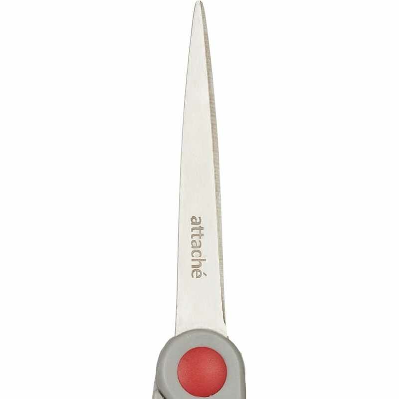 Ножницы Attache 205 мм с пластиковыми прорезиненными эллиптическими ручками, цвет серый/желт. - фото №9
