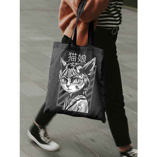 фото Сумка шоппер just4you, черный, белый