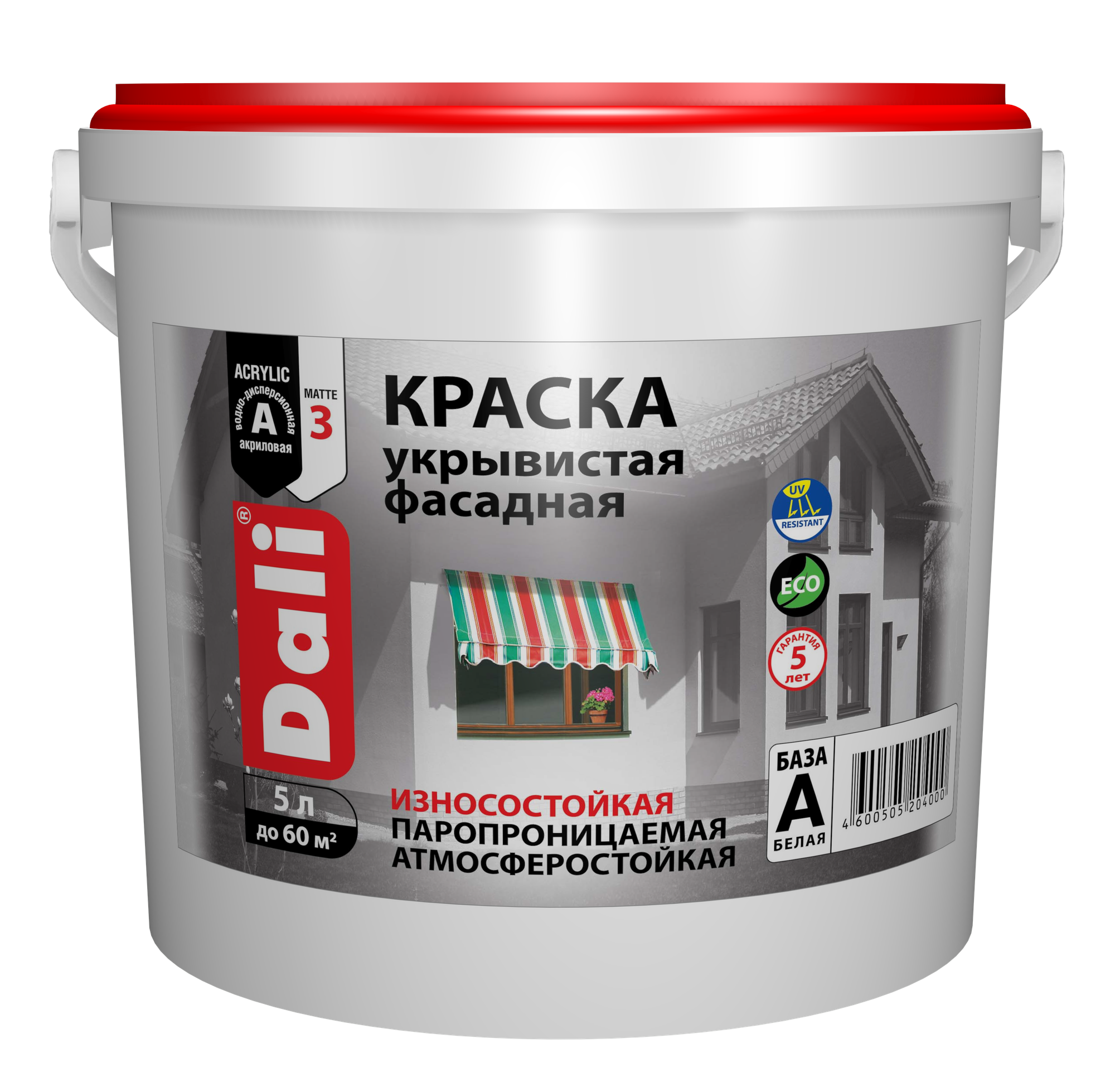 фото DALI / дали краска укрывистая фасадная акриловая износостойкая паропроницаемая белый 5 л