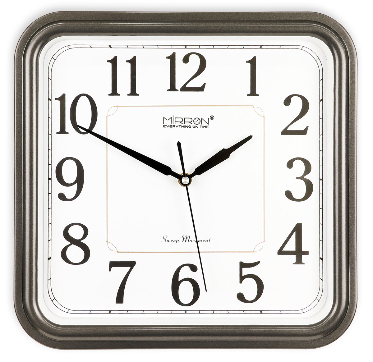 Настенные кварцевые часы MIRRON P2567A ТСБ/Большие квадратные часы/Белый (светлый) циферблат/Серый цвет корпуса/Часы в подарок/Бесшумные кварцевые часы