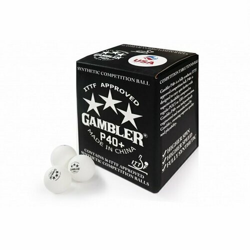 фото Мячи для настольного тенниса gambler 3* 40+ synt x36 white