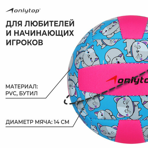 Мяч волейбольный ONLITOP «Кошечка», размер 2, Диаметр, см 15, 150 г, 2 подслоя, 18 панелей, PVC, бутиловая камера мяч волейбольный onlitop кошечка размер 2 150 г 2 подслоя 18 панелей pvc бутиловая камера в упаковке шт 1