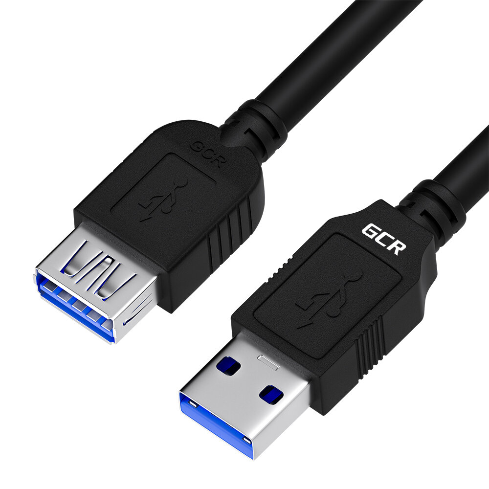 GCR Удлинитель кабеля 1 метр USB 3.0 AM AF черный USB кабель папа мама для flash накопителей 3G 4G модемов