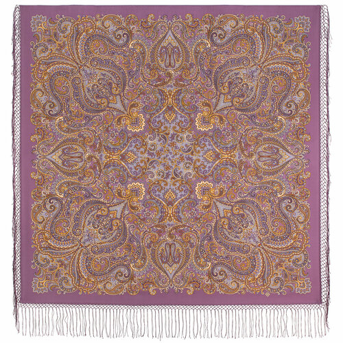 Платок Павловопосадская платочная мануфактура,135х135 см, фиолетовый, коричневый