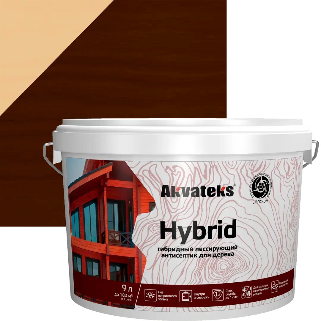 фото Антисептик Akvateks Hybrid гибридный лессирующий полуматовый палисандр 9 л