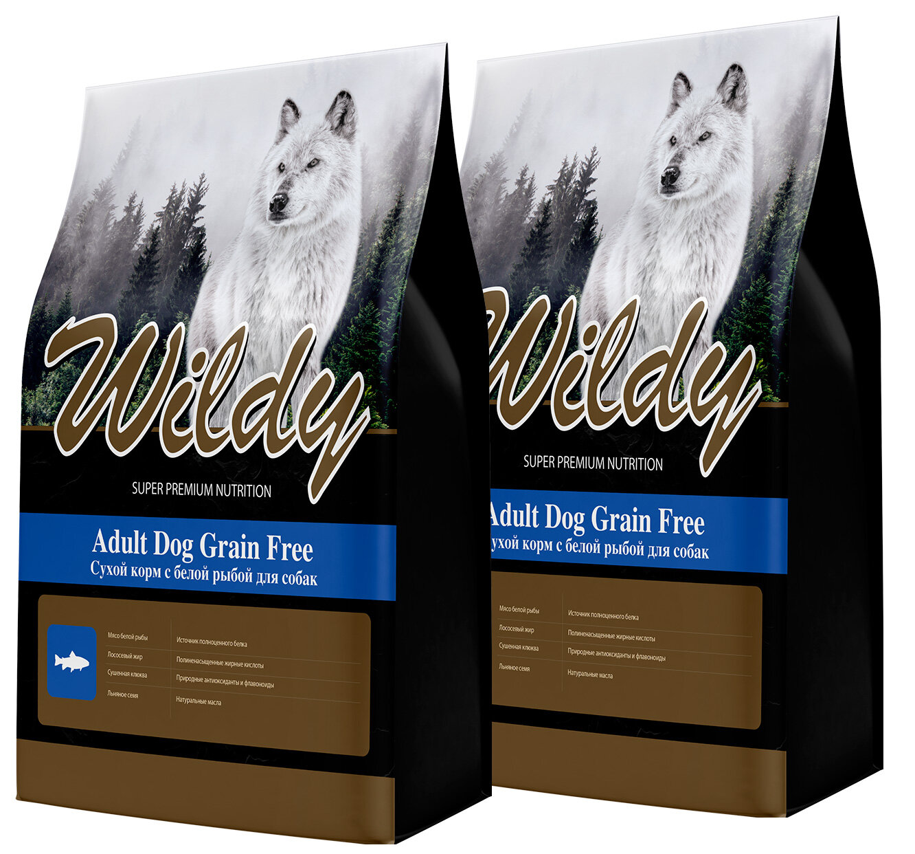 WILDY ADULT DOG GRAIN FREE беззерновой для взрослых собак с белой рыбой (15 + 15 кг)