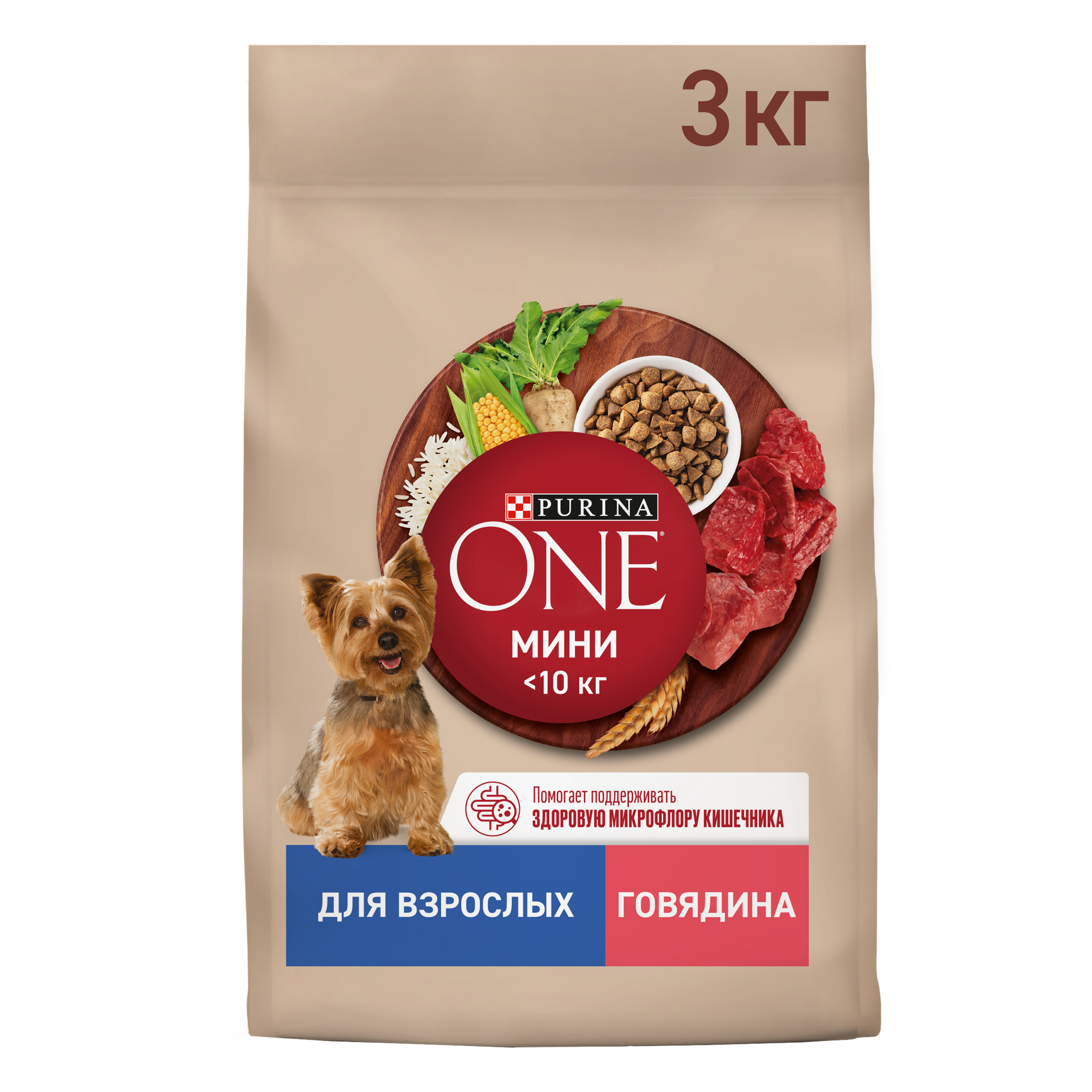 Сухой корм Purina ONE® мини для взрослых собак мелких пород с говядиной и с рисом, 3 кг