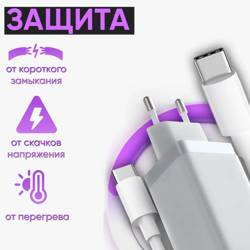 Зарядка белая для SberBoom умная колонка с голосовым помощником Салют (блок 65W+ кабель USB Type-C / Type-C до 100W 2 метра) — фото 12