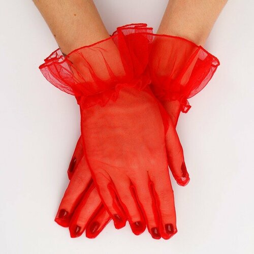 Карнавальный аксессуар - перчатки прозрачные с юбочкой, цвет красный, Страна Карнавалия