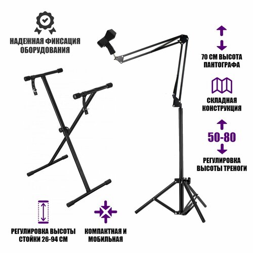 Комплект музыканта для синтезатора - микрофонная стойка и держатель Прищепка