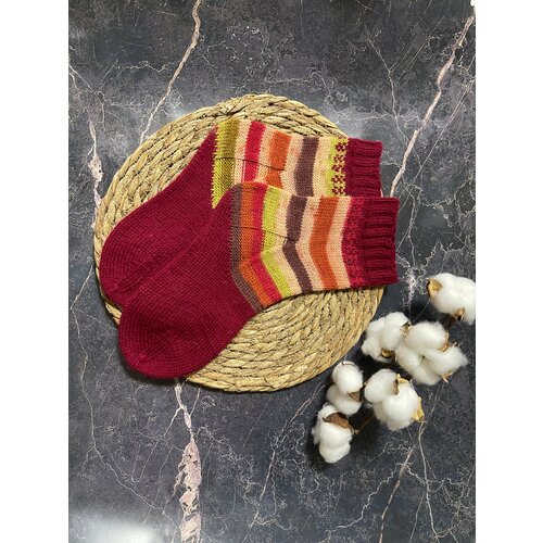 фото Носки , размер 36/37, бежевый, зеленый, белый ручная работа