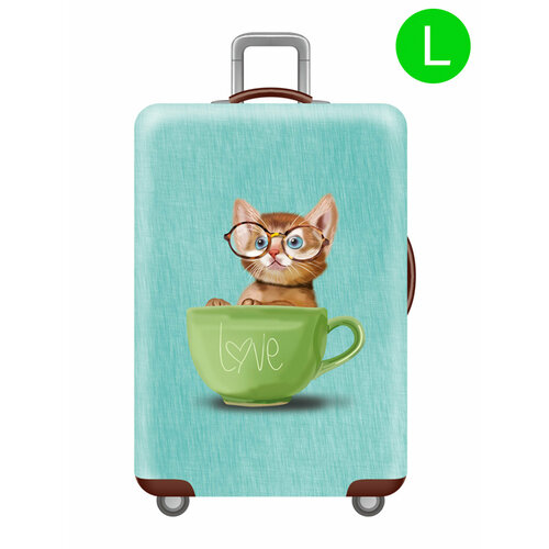 фото Чехол для чемодана ledcube nicetrip_cat_in_cup_l, размер l, коричневый, бирюзовый