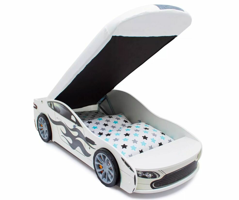 Кровать-машина детская Бельмарко Бондмобиль, с матрасом, размер (ДхШ): 175х75 см, цвет: белый