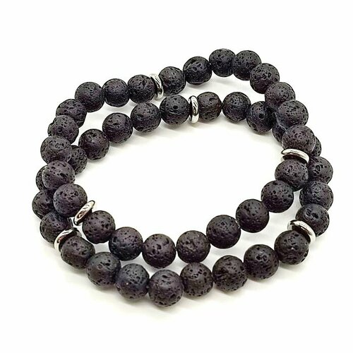 Комплект браслетов ForMyGirl, вулканическая лава, размер 22 см, черный
