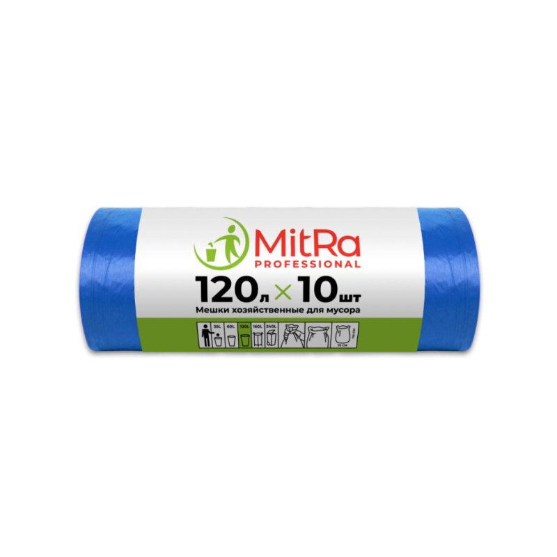 Мешки для мусора ПВД 120л 25мкм 10шт/рул синие 70х110см Акос 1 шт.