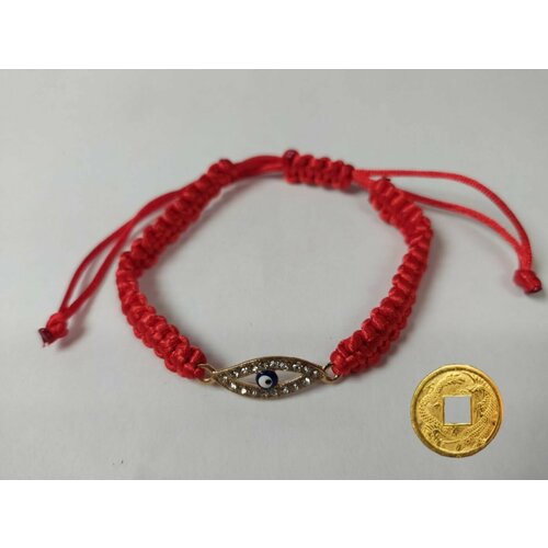 Браслет Красная нить с глазиком - символ защиты от сглаза и порчи, цвет золото + монета 