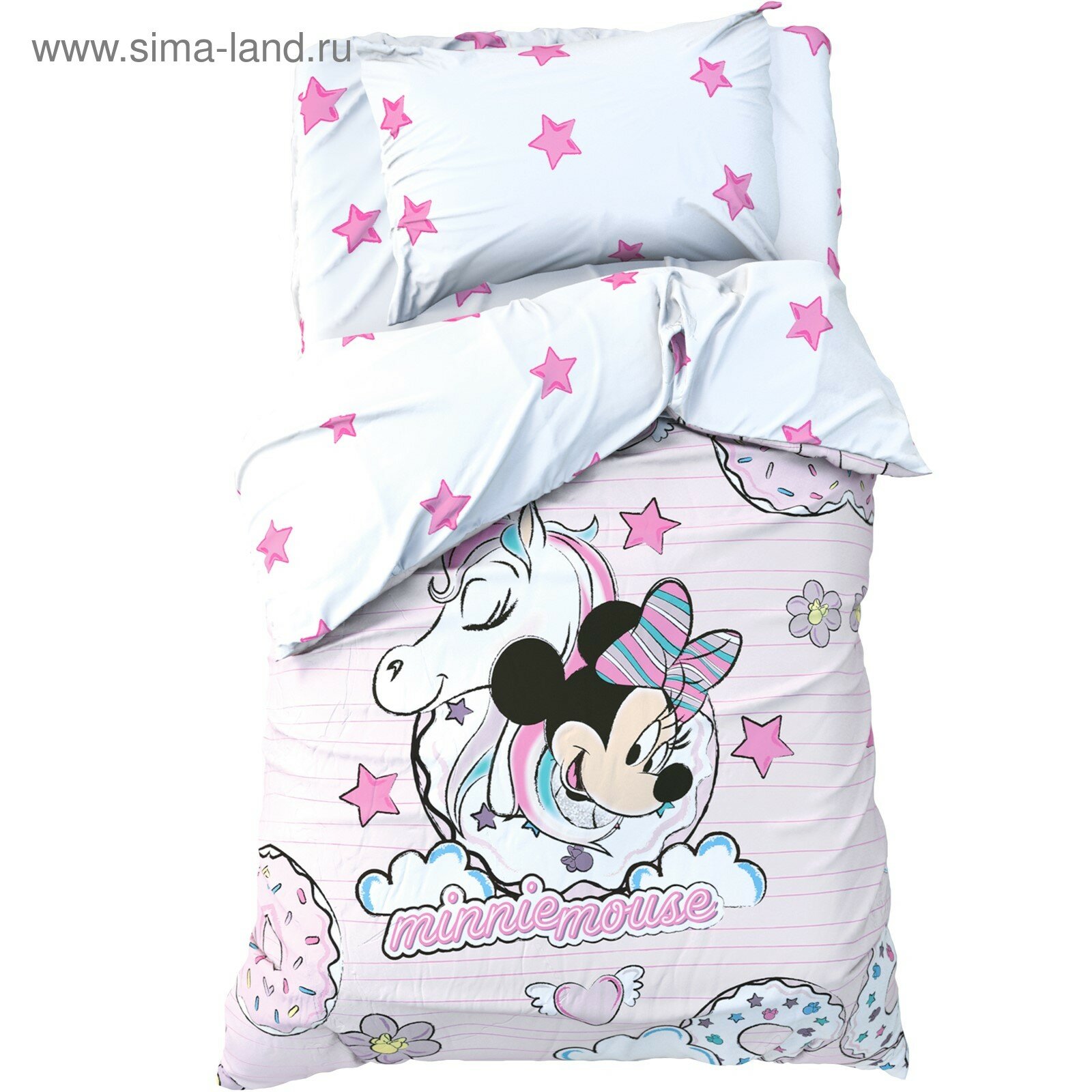 Детское постельное бельё 1,5 сп "Minnie Mouse" с единорогом, 143*215 см, 150*214 см, 50*70 см -1 шт, поплин