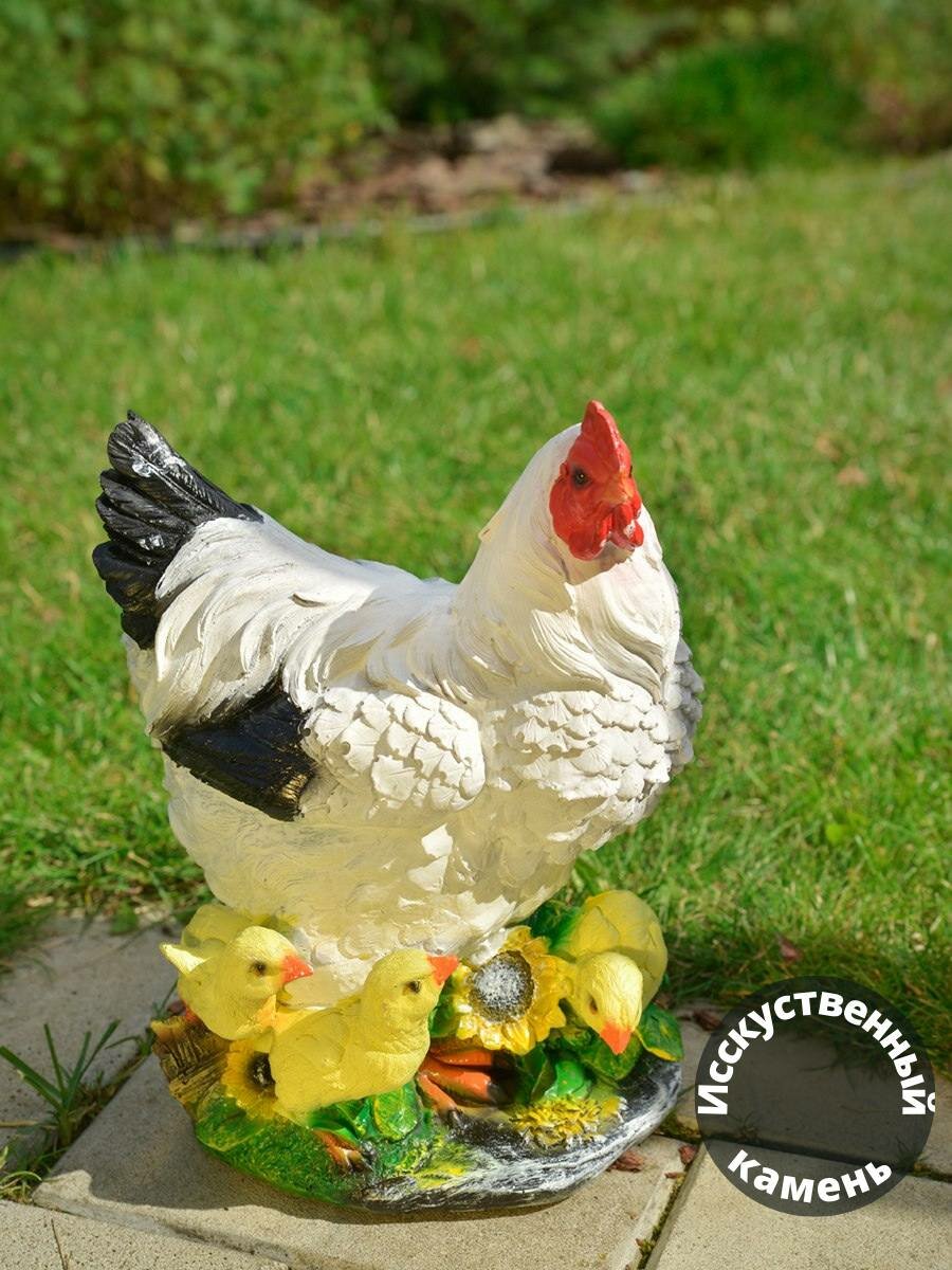 Садовая фигурка "Decobraz" Курица с цыплятками на подсолнухе, 200*150*270 мм.