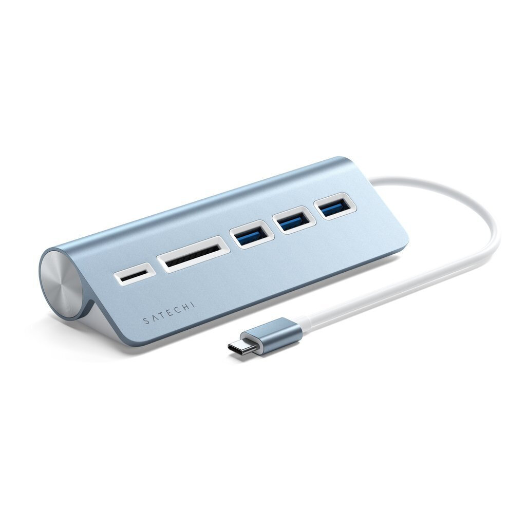 USB-концентратор Satechi Type-C USB Hub & Micro/SD Card Reader. Интерфейс USB-C. 3 порта USB 3.0 , слоты для карты памяти. Цвет синий