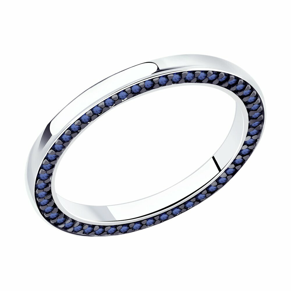 Кольцо Diamant, серебро, 925 проба, родирование, фианит, размер 18.5, синий