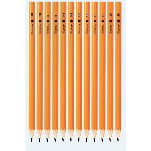 карандаши чернографитные attomex набор карандашей 6 шт attomex 2b 2h корп желтый Набор карандашей, 12 штук, чернографитные, Attomex 2B-2H