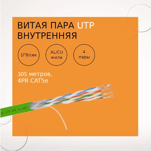 Кабель омедненный NetLink NL-CCA UTP 4PR 24 AWG CAT5е 305м внутренний зеленый кабель омедненный netlink nl cca utp 4pr 24 awg cat5е 305м внутренний желтый