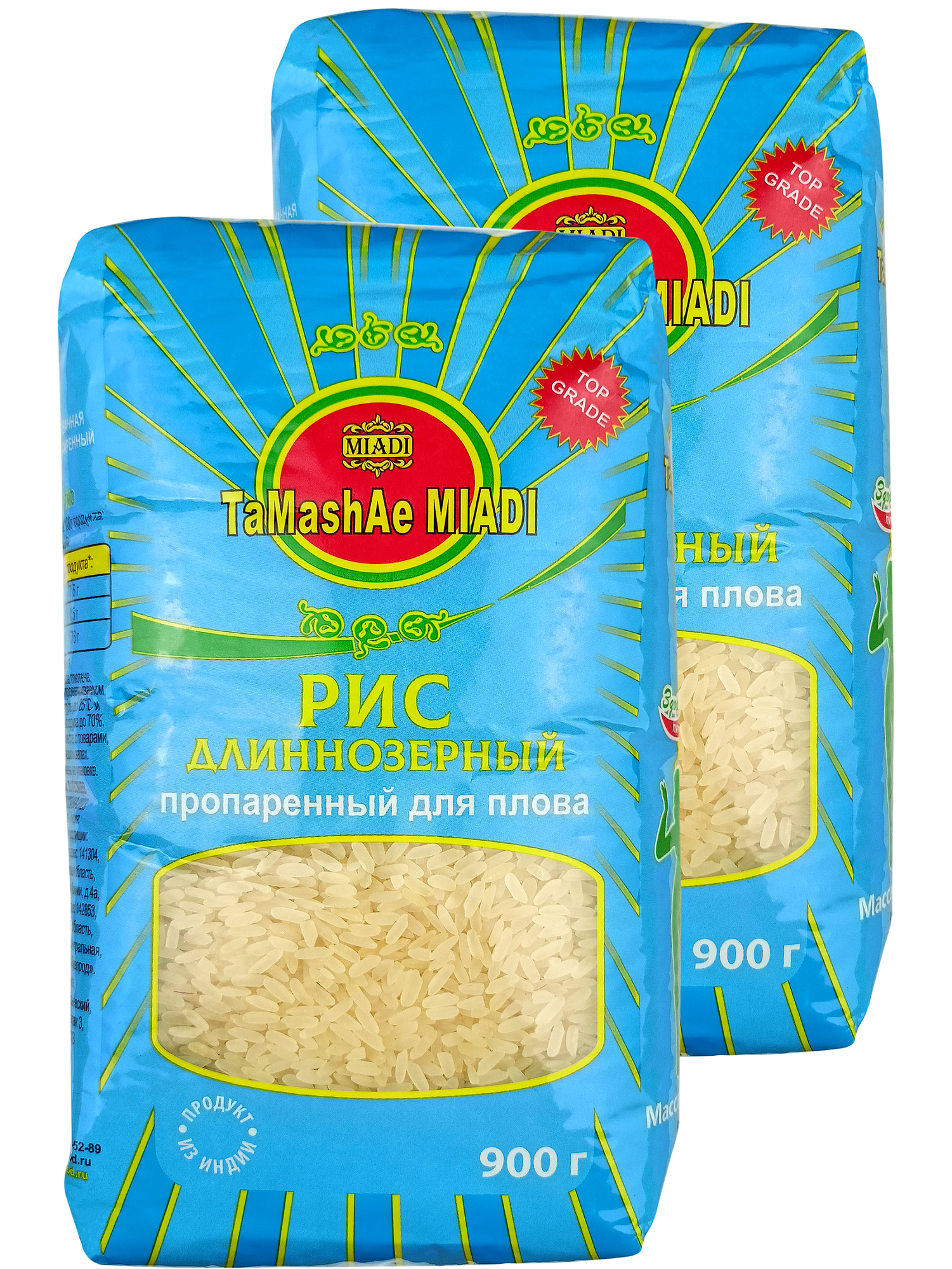 Рис длиннозерный Tamasha Miadi пропаренный для плова, 900 г - фото №1