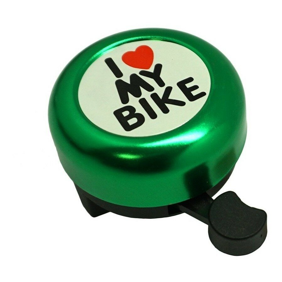 Звонок D:53мм "I LOVE MY BIKE" зелёный, алюминий/пластик