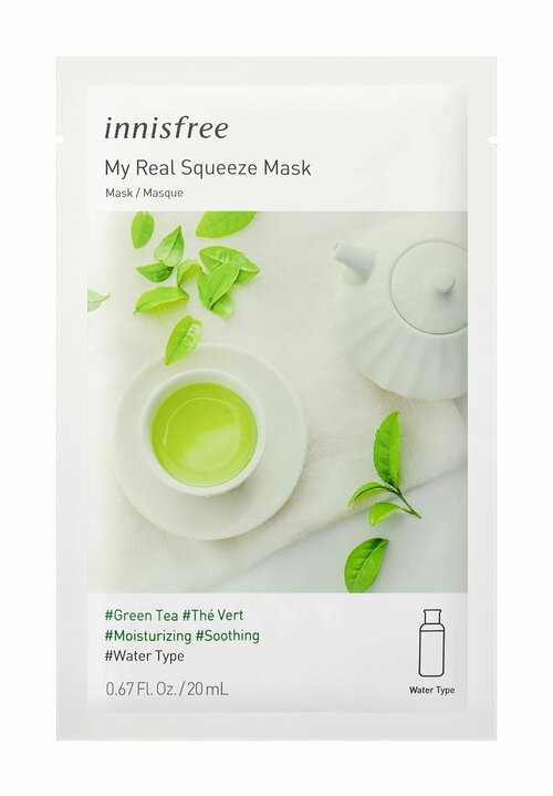 Тканевая маска для лица с зеленым чаем Innisfree My Real Squeeze Mask Green Tea