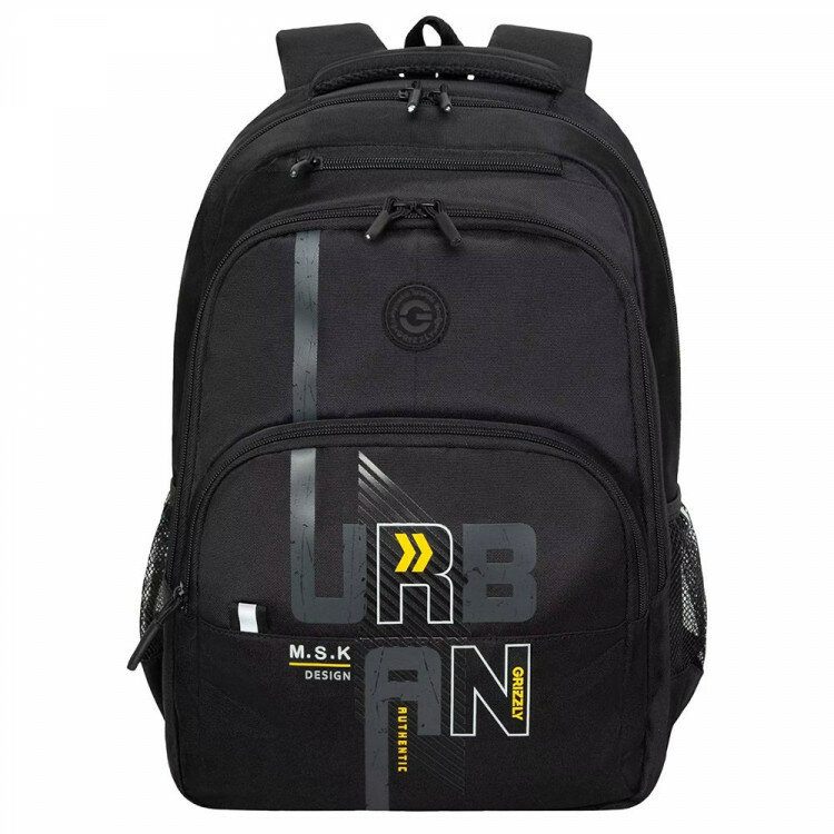 Рюкзак для мальчиков (Grizzly) арт. RU-430-2/1 черный-желтый 32х45х23 см