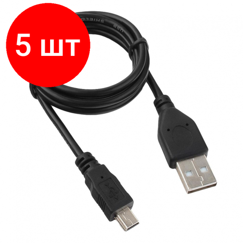 Комплект 5 штук, Кабель USB 2.0 - Mini USB, М/М, 1 м, Гарнизон, чер, GCC-USB2-AM5P-1M кабель гарнизон usb a usb b gcc usb2 ambm 1 м черный