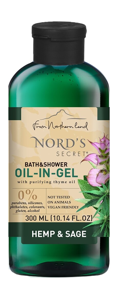 Успокаивающий гель для душа с ароматом шалфея Nord's Secret Calming Bath Shower Oil-In-Gel Hemp Sage /300 мл/гр.