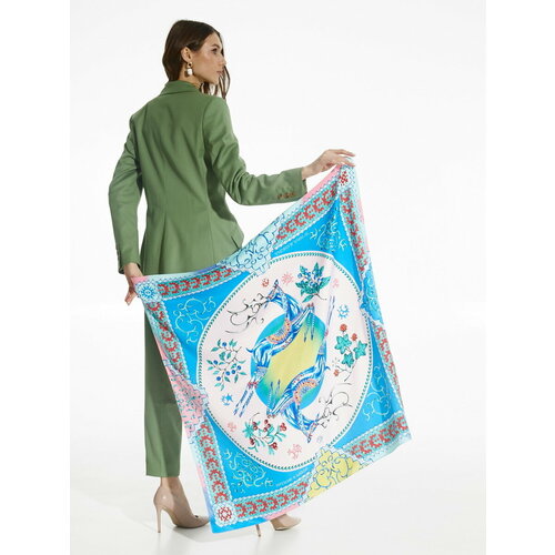 Платок Русские в моде by Nina Ruchkina, 90х90 см, голубой