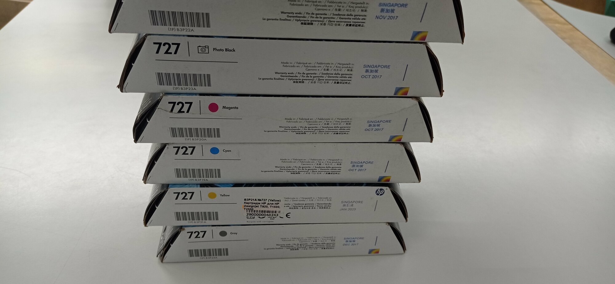 Набор картриджей комплект HP 727 bk/c/m/y/mbk/gy (B3p19.20.21.22.23.24) 2017 год.
