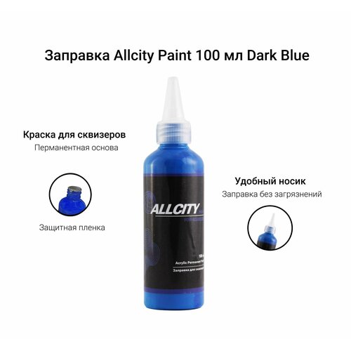 allcity заправка acrylic permanent paint black 100мл 9549232 Заправка для маркеров и сквизеров Allcity 100 мл темно - синяя