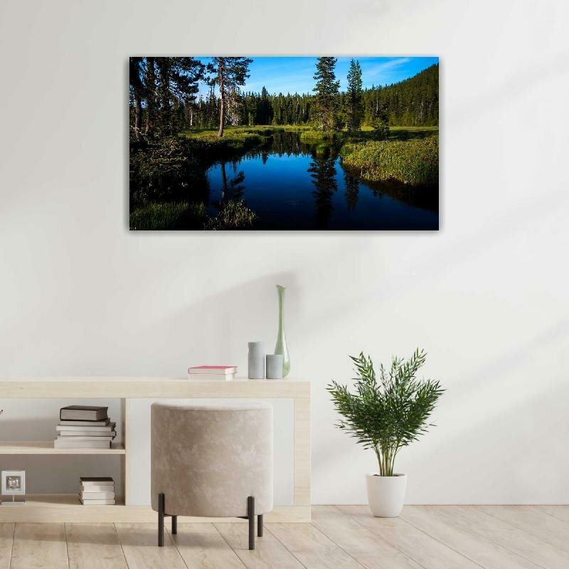 Картина на холсте 60x110 LinxOne "Пейзаж Природа Лес Вода" интерьерная для дома / на стену / на кухню / с подрамником