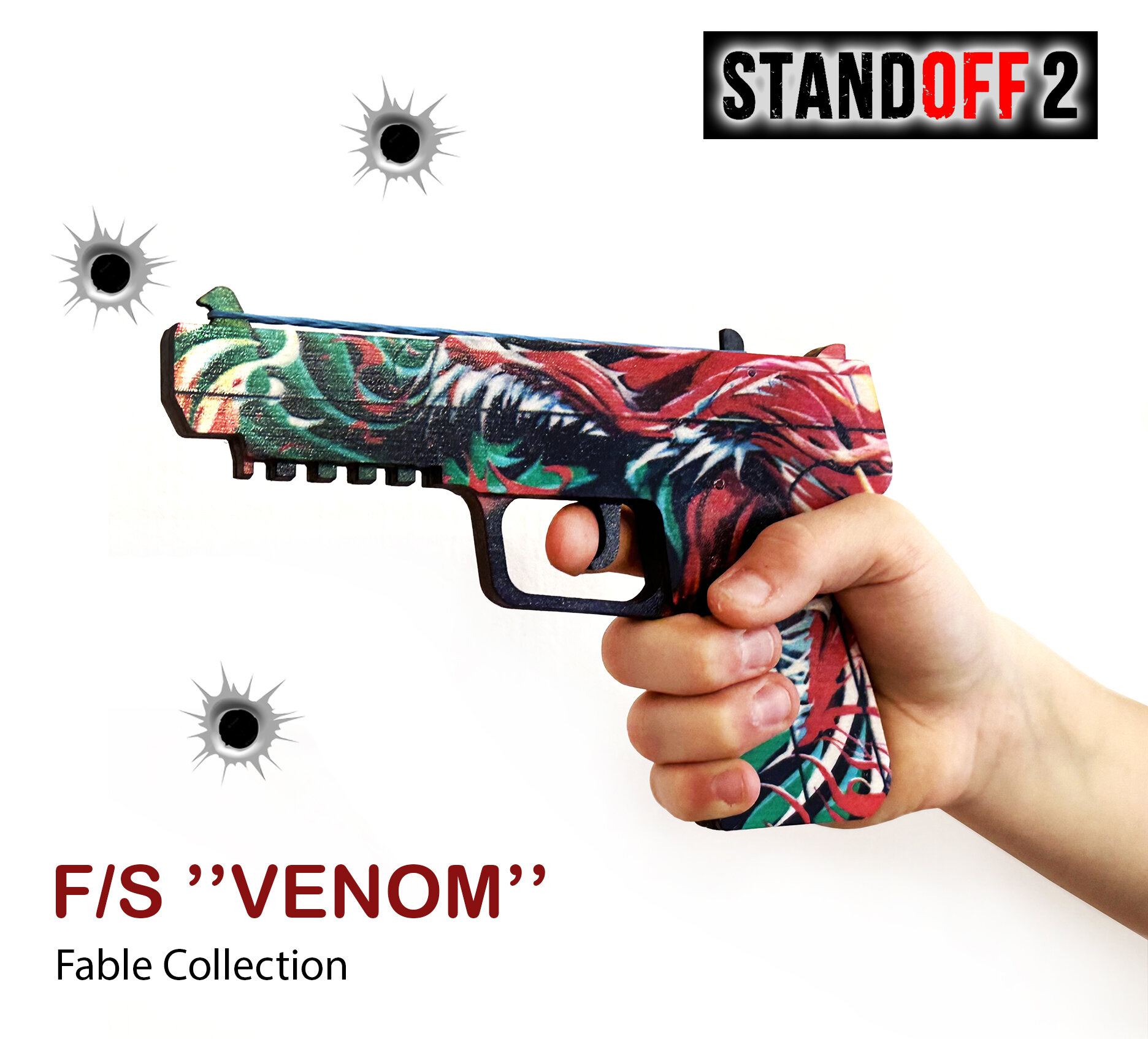 Деревянный пистолет Standoff 2 Five Seven Venom / Игрушечный пистолет Стандофф 2 резинкострел