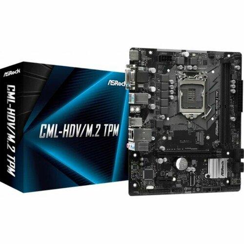 Материнская плата ASRock CML-HDV/M.2 TPM R2.0, Socket 1200, Intel®H310, 2xDDR4-2933, D-SUB+DVI-D+HDMI, 1xPCI-Ex16, 1xPCI-Ex1, 4xSATA3, 1xM.2, 8 Ch Aud