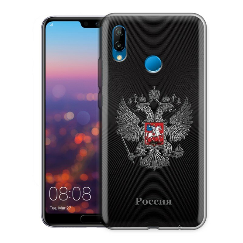 Дизайнерский силиконовый чехол для Huawei P20 Lite Флаг и герб России