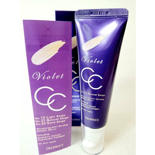 Deoproce CC крем Violet, SPF 50, 50 мл, оттенок: 21 natural beige deoproce bb крем magic spf 50 60 мл оттенок 23 sand beige