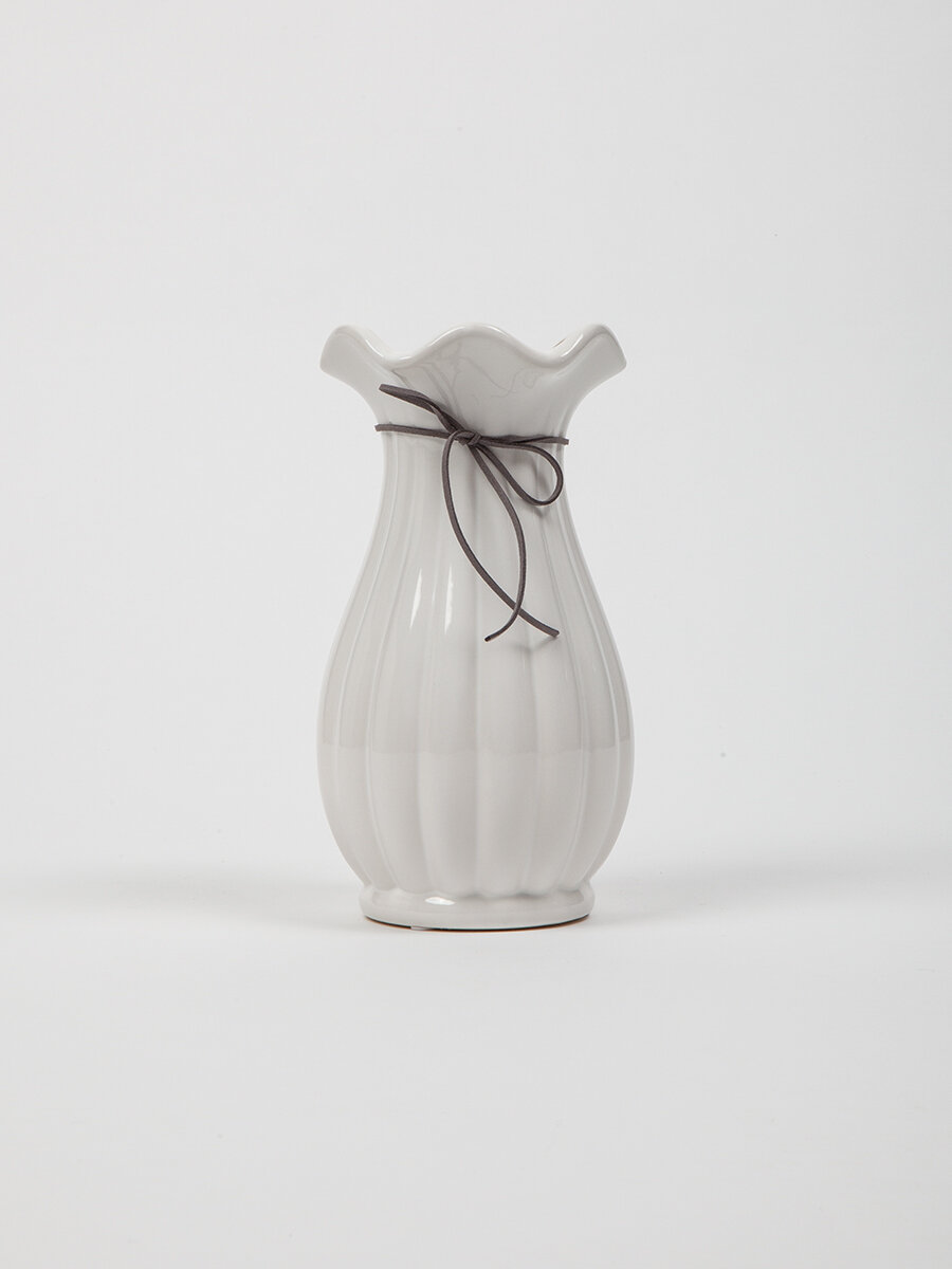 Ваза Ismat Decor "VM-72LW", настольная, керамическая, белая, 24x12 см