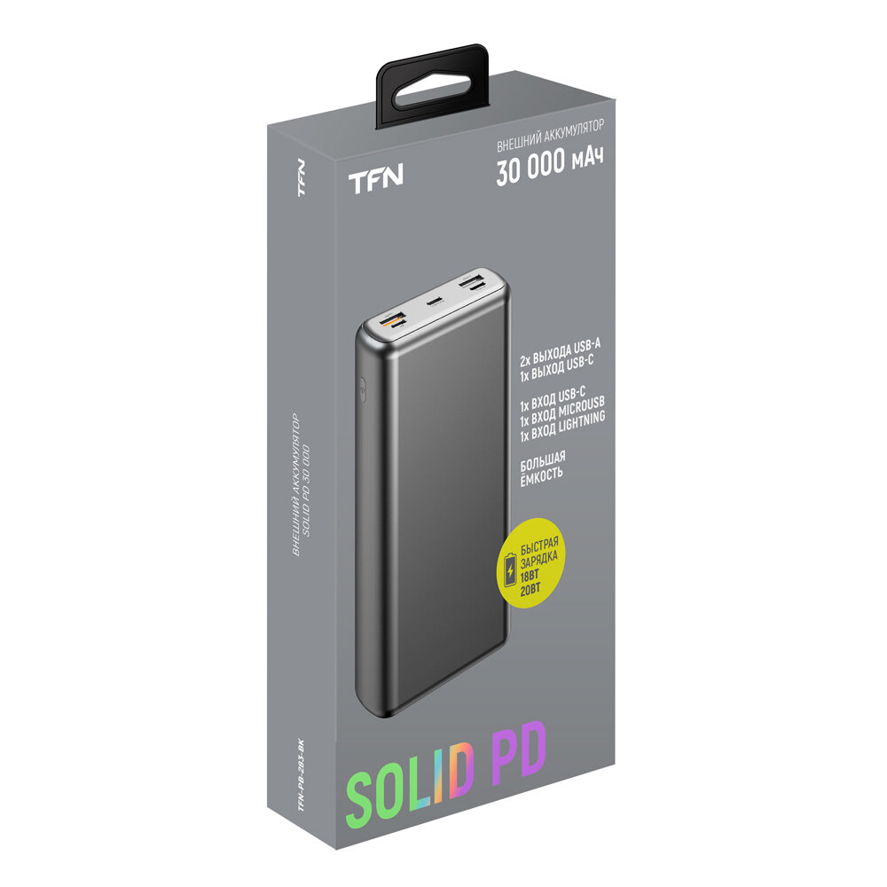 Внешний аккумулятор TFN SOLID 20000 mAh "быстрая зарядка" черный