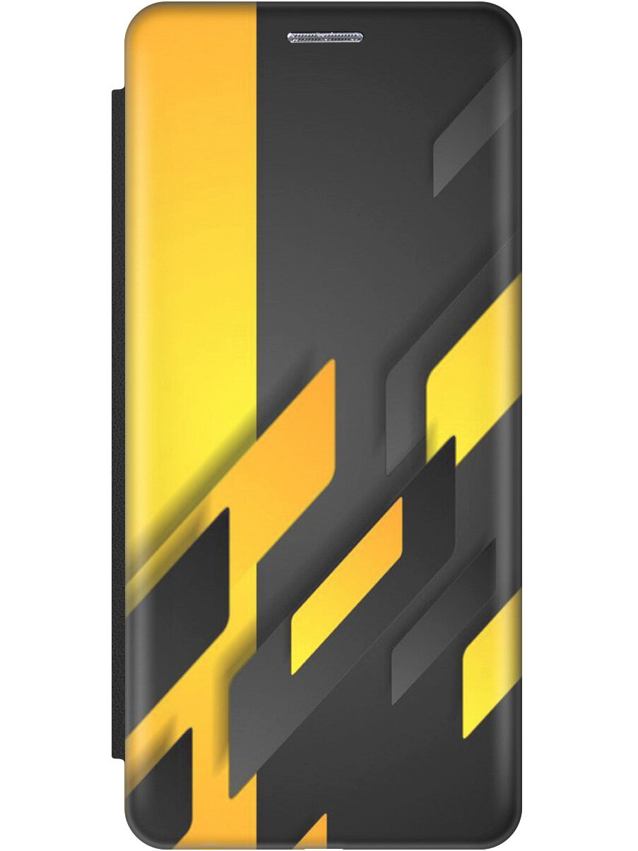 Чехол-книжка на Xiaomi Redmi Note 8 Pro, Сяоми Редми Ноут 8 Про с 3D принтом "Черно-желтая абстракция" черный