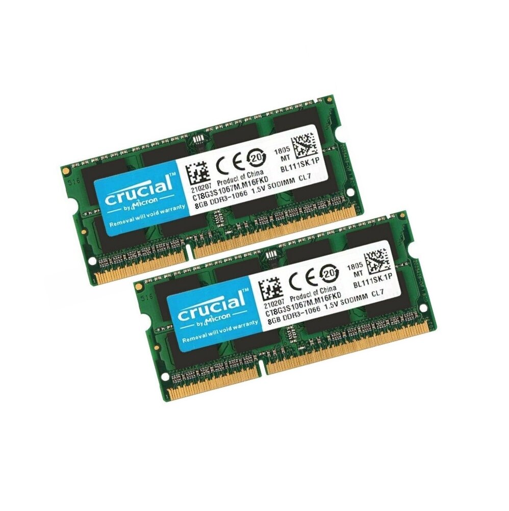 ОЗУ So-Dimm 16Gb PC3-8500s, DDR3-1066, Crucial CT8G3S1067M. M16FKD (Kit 2x8Gb)